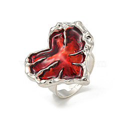 Heart Zinc Alloy Enamel Adjustable Rings for Women, Platinum, FireBrick, US Size 8 1/2(18.5mm)(RJEW-Z048-04P)