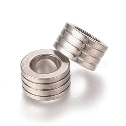 201 Stainless Steel Grooved Beads, Column, Stainless Steel Color, 10x5.7mm, Hole: 6.2mm(STAS-L238-011P)