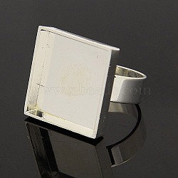 Brass Ring Setting Components, Pad Ring Bases, Silver Color Plated, Square Tray: 20x20mm, 19mm(X-KK-M015-01S)