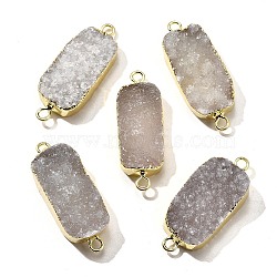 Natural Dyed Quartz Crystal Links Connector Charms, with Brass Findings, Rectangle, Light Gold, White, 29.5~41x14.5~15.5x6.5~9.5mm, Hole: 2.5mm(G-K189-02LG-02)