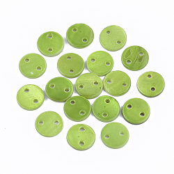 Spray Paint Freshwater Shell Links connectors, Flat Round, Yellow Green, 10x2mm, Hole: 1.4mm(SHEL-S276-27D)