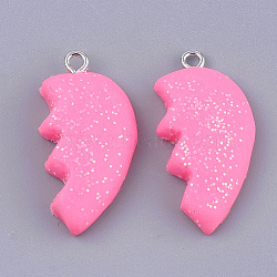 Handmade Polymer Clay Pendants, with Iron Findings and Glitter Powder, Platinum, Hot Pink, 31~32x15~16x6mm, Hole: 1.8mm(X-CLAY-S091-88B)