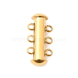 304 Stainless Steel Slide Lock Clasps, Tube, Ion Plating(IP), 3-Strand, 6-Hole, Real 18K Gold Plated, 20x10x6.5mm, Hole: 1.8mm(STAS-F350-01B-G)