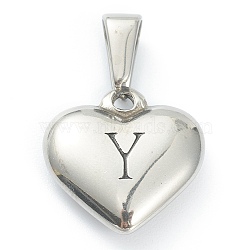 304 Stainless Steel Pendants, Heart with Black Letter, Stainless Steel Color, Letter.Y, 16x16x4.5mm, Hole: 7x3mm(X-STAS-P278-01Y-P)