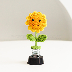 Cute Yarn Flower Spring Car Dashboard Ornament, Crochet Shaking Flower Display Decorations, for Car Interior Desk Ornaments Gifts, Gold, 150x50mm(AUTO-PW0001-57E)