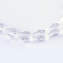 Transparent Glass Bead Strands, Faceted Teardrop, Clear, 8x6mm, Hole: 1mm, about 65pcs/strand, 17.99 inch(45.7cm)(GLAA-R024-6x8mm-06)