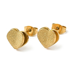 Ion Plating(IP) 304 Stainless Steel 3D Heart Stud Earrings, Golden, 8x9mm(EJEW-M220-02G)