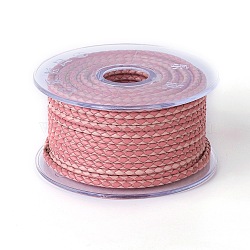 Braided Cowhide Cord, Leather Jewelry Cord, Jewelry DIY Making Material, Pink, 3mm, about 21.87 yards(20m)/roll(WL-I003-3mm-B-16)