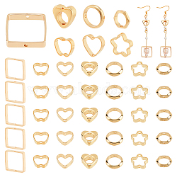 Elite 42Pcs 7 Style Brass Bead Frames, Long-Lasting Plated, Cadmium Free & Nickel Free & Lead Free, Hexagon & Ring & Star, Real 18K Gold Plated, 8~15x9~15x2mm, Hole: 0.8~1mm, 6pcs/style(KK-PH0009-46)