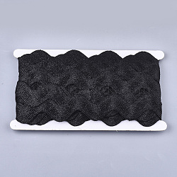 Polyester Ribbons, Wave Shape, Black, 38~40mm, 10yard/card(SRIB-S050-D01)