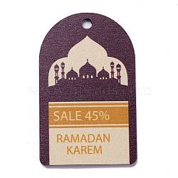 Ramadan Theme Wood Pendants, with Masjid Pattern, Half Oval, Coconut Brown, 67x42x2mm, Hole: 5mm(WOOD-C011-06D)