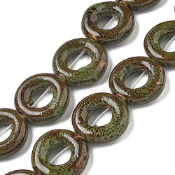 Handmade Porcelain Bead Frame Strands, Ring, Olive, 18x5mm, Hole: 1.4mm, about 21pcs/strand, 14.57''(37cm)(PORC-B002-04)