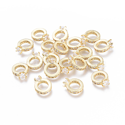 Brass Micro Pave Cubic Zirconia Charms, Long-Lasting Plated, Cadmium Free & Lead Free & Nickel Free, Ring, Real 18K Gold Plated, Clear, 10x8x2mm, Hole: 5mm(KK-I673-15B)