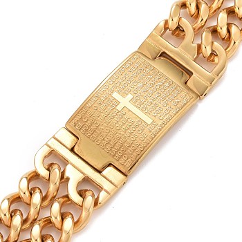 Rectangle with Holy Bible Link Bracelet, Ion Plating(IP) 304 Stainless Steel High Durable Guaranteed Bracelet for Men Women, Golden, 9-1/8 inch(23cm)