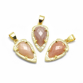 Natural Sunstone Pendants, with Brass Findings, Teardrop, Golden, 23.5x12.5x5.5mm, Hole: 4.5x5mm
