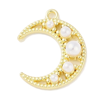 Rack Plating Moon Alloy Pendants, with Imitation ABS Pearls, Cadmium Free & Nickel Free & Lead Free, Golden, 21x17x5.5mm, Hole: 1.6mm