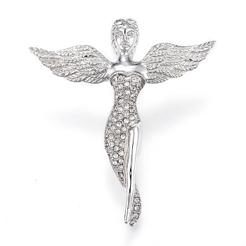 316 Surgical Stainless Steel Pendants, with Rhinestones, Angel, Crystal, 49.5x45x13mm, Hole: 11x4.5mm