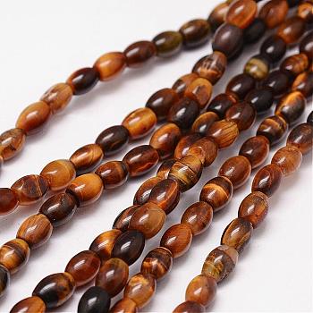 Natural Tiger Eye Beads Strands, Grade A, Rice, 6x4mm, Hole: 0.8mm, 64pcs/strand, 15.7 inch