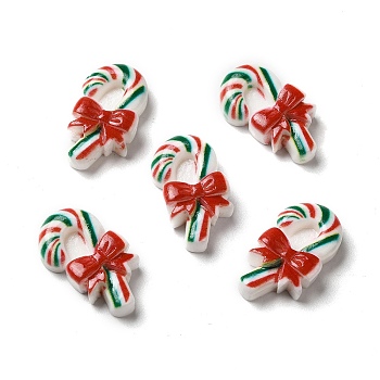 Christmas Opaque Resin Cabochons, Candy Cane with Bowknot, Red, 23x12.5x5.5mm
