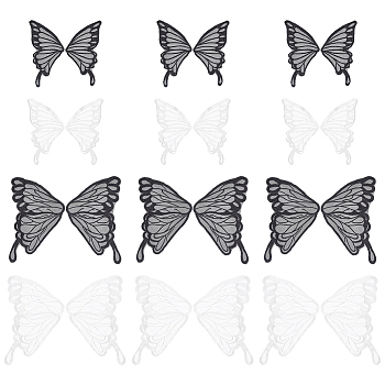 12Pcs 4 Styles Polyester Butterfly Wings, Ornament Accessories, Mixed Color, 190~320x110~180x0.5~0.8mm, 3pcs/style