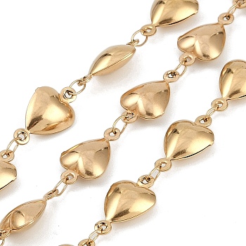 Ion Plating(IP) 304 Stainless Steel Heart Link Chains, Soldered, with Spool, Real 18K Gold Plated, Link: 16x9.5x4.5mm and 4x2.5x0.38mm