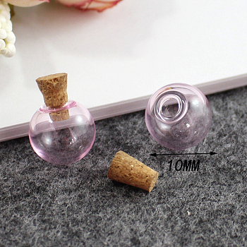Miniature Glass Bottles, with Cork Stoppers, Empty Wishing Bottles, for Dollhouse Accessories, Jewelry Making, Round, Pearl Pink, 10mm