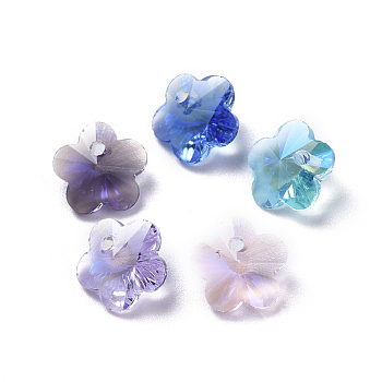 Glass Rhinestone Charms, Faceted, Plum Blossom, Mixed Color, 7.5x8x4.5mm, Hole: 1mm