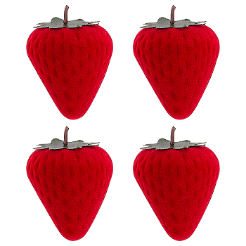 Strawberry Shape Velvet Rings Storage Gift Boxes, FireBrick, 5.8x4.35x4.5cm