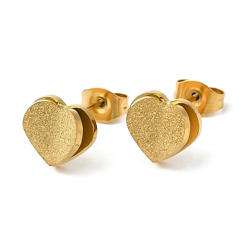 Ion Plating(IP) 304 Stainless Steel 3D Heart Stud Earrings, Golden, 8x9mm