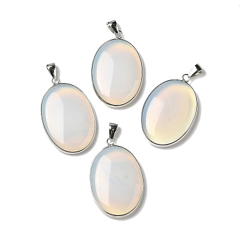 Opalite Pendants, Oval Charms with Platinum Plated Metal Findings, 39.5x26x6mm, Hole: 7.6x4mm