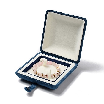Square Velvet Bracelet Boxes, Jewelry Bracelet Gift Case with Iron Snap Button, Marine Blue, 10.55x10.6x4cm
