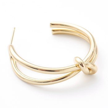 Brass Stud Earrings, Half Hoop Earrings, Long-Lasting Plated, Knot, Real 18K Gold Plated, 30.5x4.5~9mm, Pin: 0.7mm