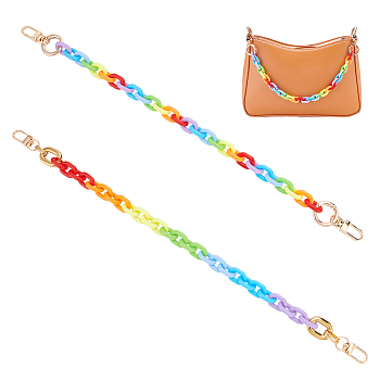 WADORN 4Pcs 2 Style Rainbow Color Acrylic & CCB Plastic Chain Purse Bag Handle, with Golden Alloy Swivel Clasps & Spring Gate Rings for Replacement Bag Accessories, Mixed Color, 15.75 inch(40cm), 2pcs/style