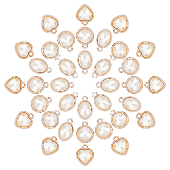 90Pcs 3 Style UV Plating ABS Plastic Pendants, with ABS Plastic Imitation Pearl, Flat Round & Heart & Oval, Creamy White, 18.5~21x13~16x6~7mm, Hole: 2mm, 3 style, 30pcs/style, 90pcs