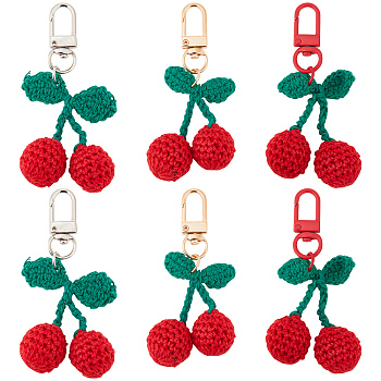 6Pcs 3 Colors Cherry Wool Knitting Pendant Decorations, for Keychain Earphone Bag Gift Pendant Decoration, Mixed Color, 88mm, 2pcs/color