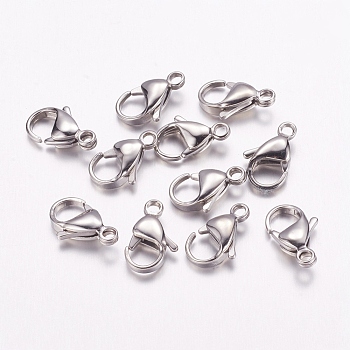 316 Surgical Stainless Steel Lobster Claw Clasps, Parrot Trigger Clasps, Manual Polishing, Stainless Steel Color, 15x9mm, Hole: 2mm