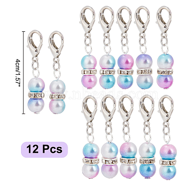 12Pcs Round Rainbow ABS Plastic Imitation Pearl Pendant Stitch Markers(HJEW-NB00013)-2