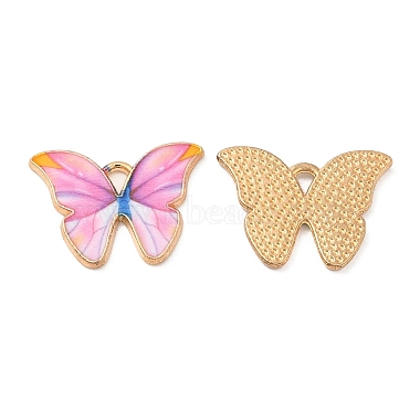 Light Gold Pearl Pink Butterfly Alloy+Enamel Pendants