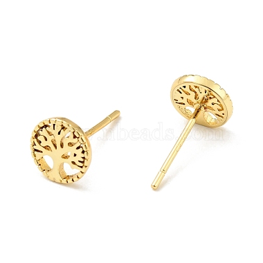 Boucles d'oreilles arbre de vie en laiton placage rack pour femmes(EJEW-C028-05G)-2