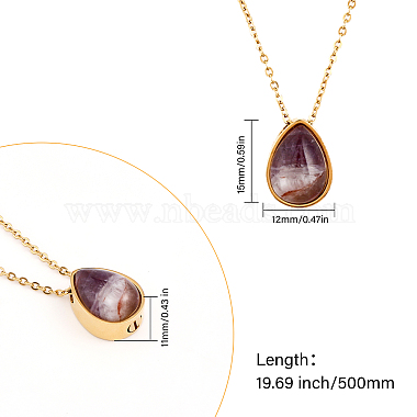 Natural Amethyst Teardrop Urn Ashes Pendant Necklace(NJEW-CA0003-09A)-2