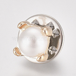 Plastic Safety Brooches, with Iron Pins and Acrylic Imitation Pearl, Square with Half Round, 8x13mm, pin: 1mm(JEWB-WH0009-36)