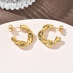 Twist Ring 304 Stainless Steel Stud Earrings for Women, Ion Plating(IP), Golden, 23x5mm(EJEW-K333-07G)