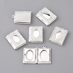 Brass Locket Pendants, Picture Frame Charms for Necklace, Rectangle, Silver, 26x19x5mm, Hole: 1.5mm(FIND-WH0110-162S)