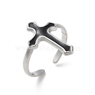 304 Stainless Steel Enamel Cuff Rings, Cross, Stainless Steel Color, Adjustable(RJEW-M171-27P)