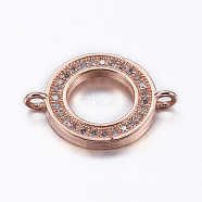 Brass Micro Pave Cubic Zirconia Links, Flat Round, Real Rose Gold Plated, 14x19.5x2mm, Hole: 1.5mm(ZIRC-E136-51RG)