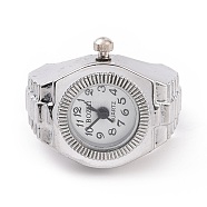 201 Stainless Steel Stretch Watchband Finger Ring Watches, Flat Round Quartz Watch for Unisex, White, 15x18mm, Watch Head: 19x27mm, Watch Face: 11.5mm(WACH-G018-03P-01)