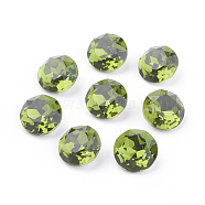 Pointed Back & Back Plated K9 Glass Rhinestone Cabochons, Grade A, Faceted, Flat Round, Olivine, 8x4.5mm(RGLA-J012-8mm-228)