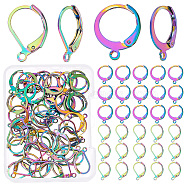 60Pcs 2 Style 304 Stainless Steel Leverback Earring Findings, Ear Wire with Loop, Rainbow Color, 15~16x10.5~13x2mm, Hole: 1.4~1.5mm, Pin: 0.7~0.8mm, 30pcs/style(STAS-CN0001-17)