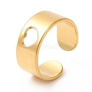Ion Plating(IP) 201 Stainless Steel Ring, Open Cuff Ring, Hollow Heart Ring for Women, Real 18K Gold Plated, US Size 6 3/4(17.2mm)(RJEW-E063-05G)