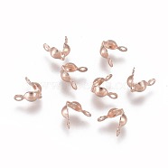 304 Stainless Steel Bead Tips, Calotte Ends, Clamshell Knot Cover, Rose Gold, 7.5x4x3.5mm, Hole: 1.2mm, Inner Diameter: 3.5mm(STAS-H436-27RG)
